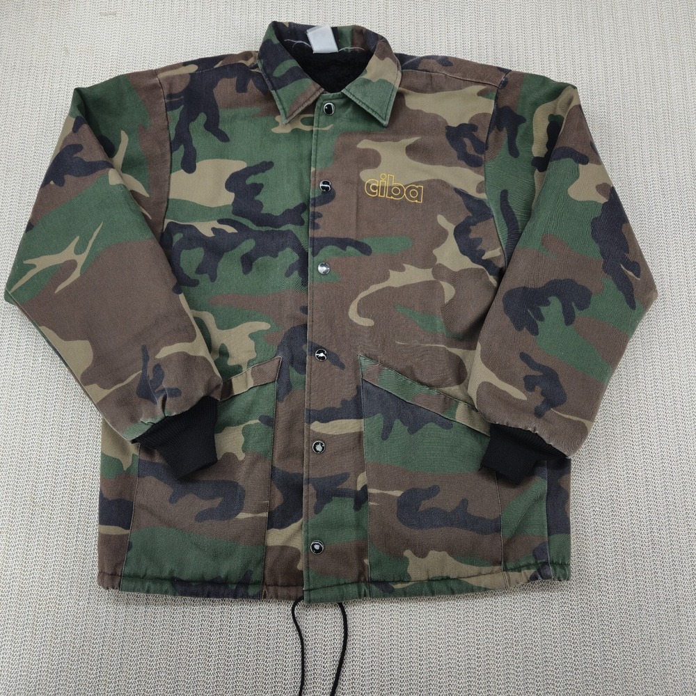 Vtg Hilton Jacket Mens Small Woodland Camo Fleece Lined Ciba Hunting Made in USA